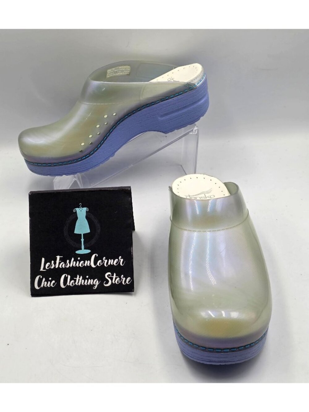 Dansko Women's Iridescent Sky Translucent Sonja Slip-On Clogs Size 8.5 (39) 3924